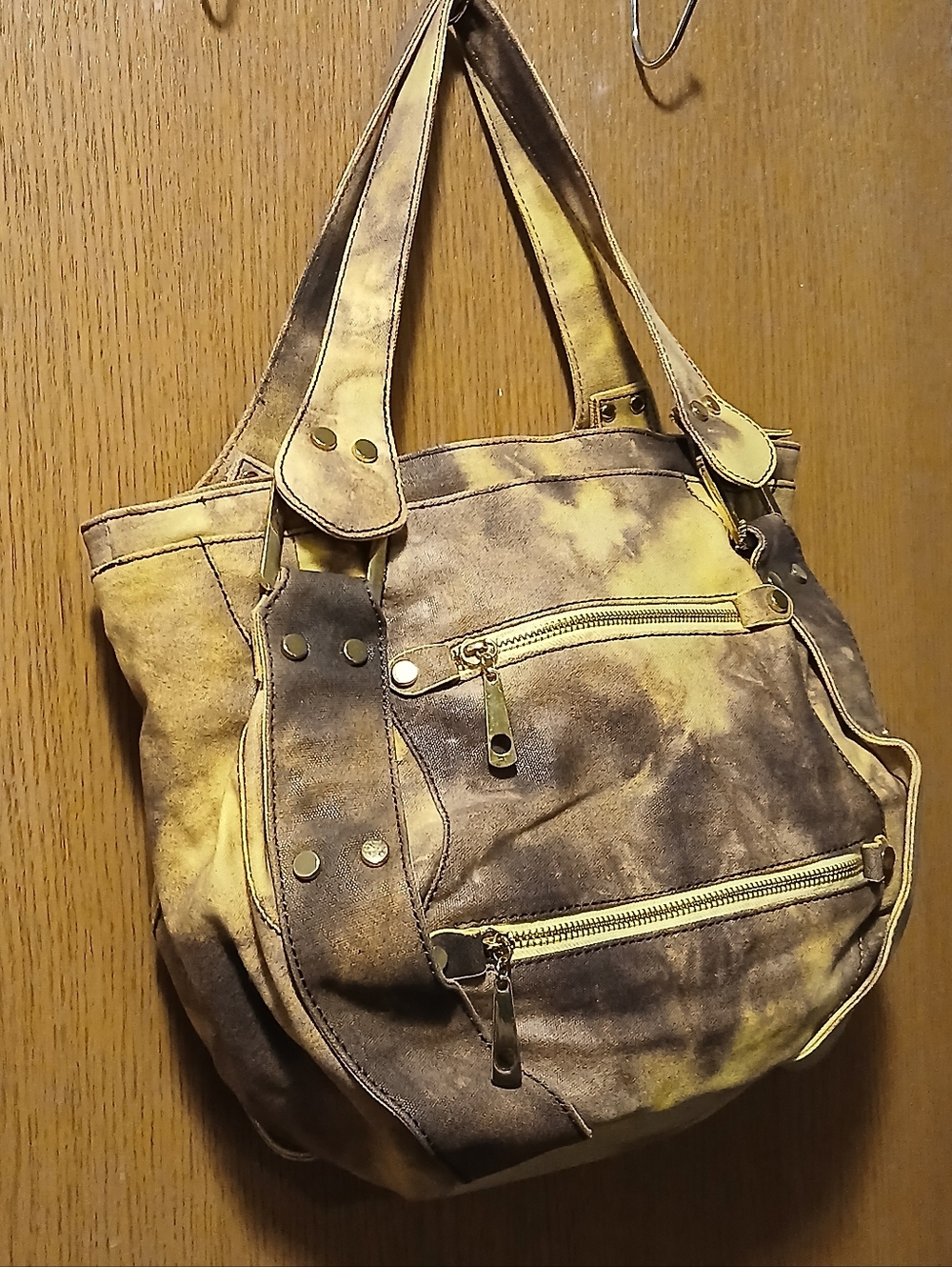 Big Buddha Santa Barbara Tie-Dye Shoulder Bag | Mustard & Brown Boho Tote